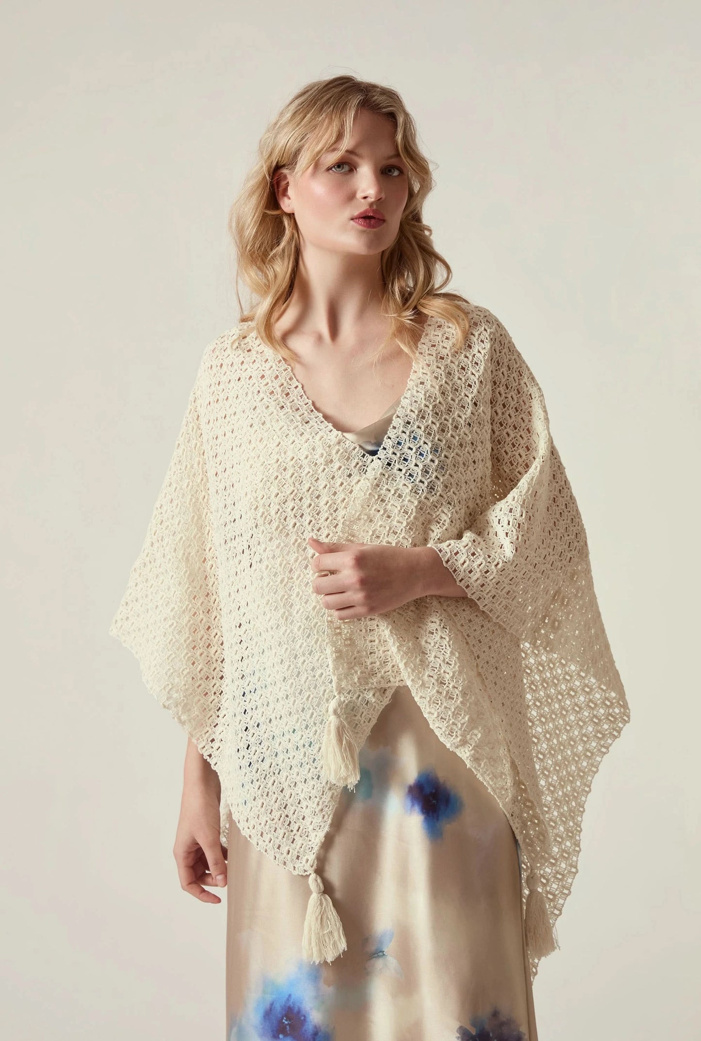 Cream Lattice Knit Kaftan