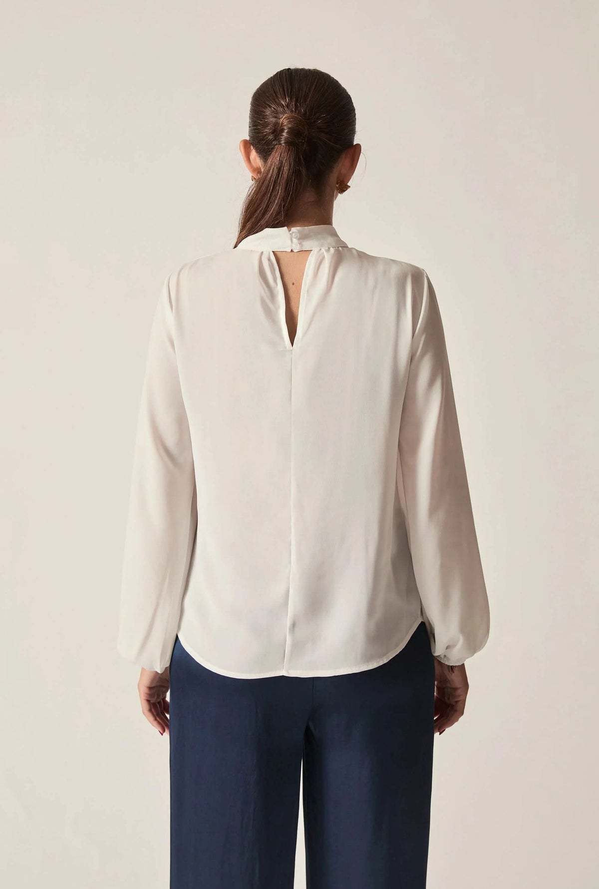 Cream Pearl-Tie Blouse