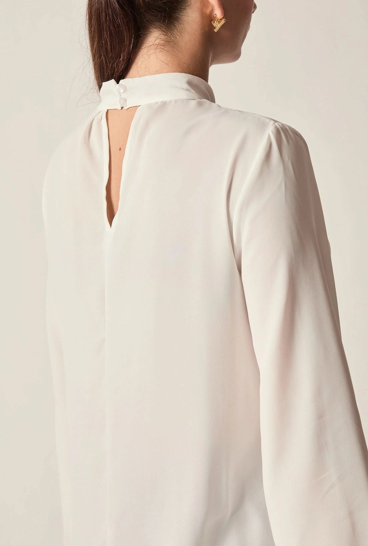 Cream Pearl-Tie Blouse