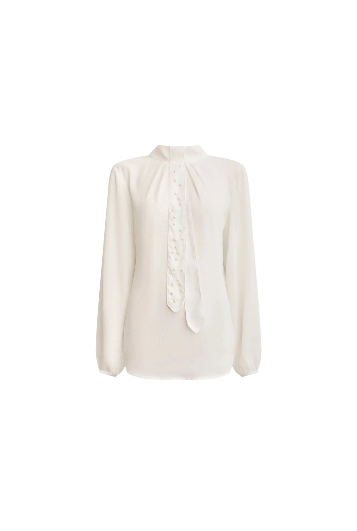 Cream Pearl-Tie Blouse