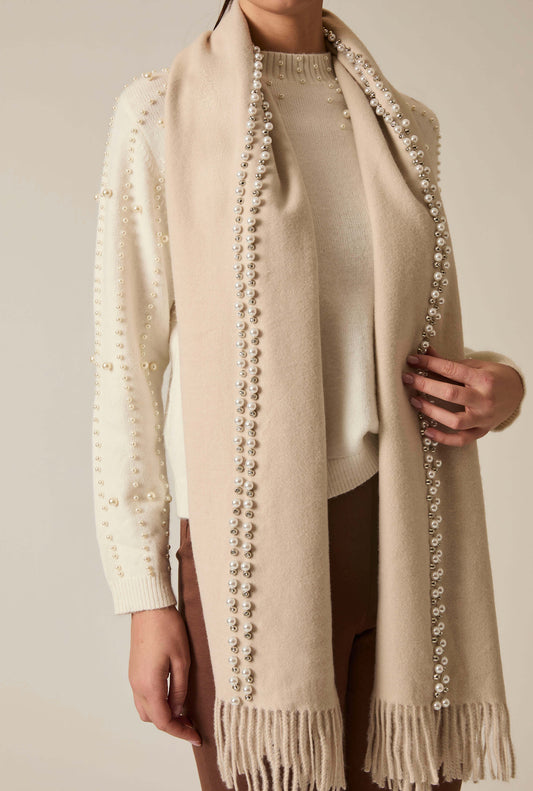 Cream Pearl Detail Scarf