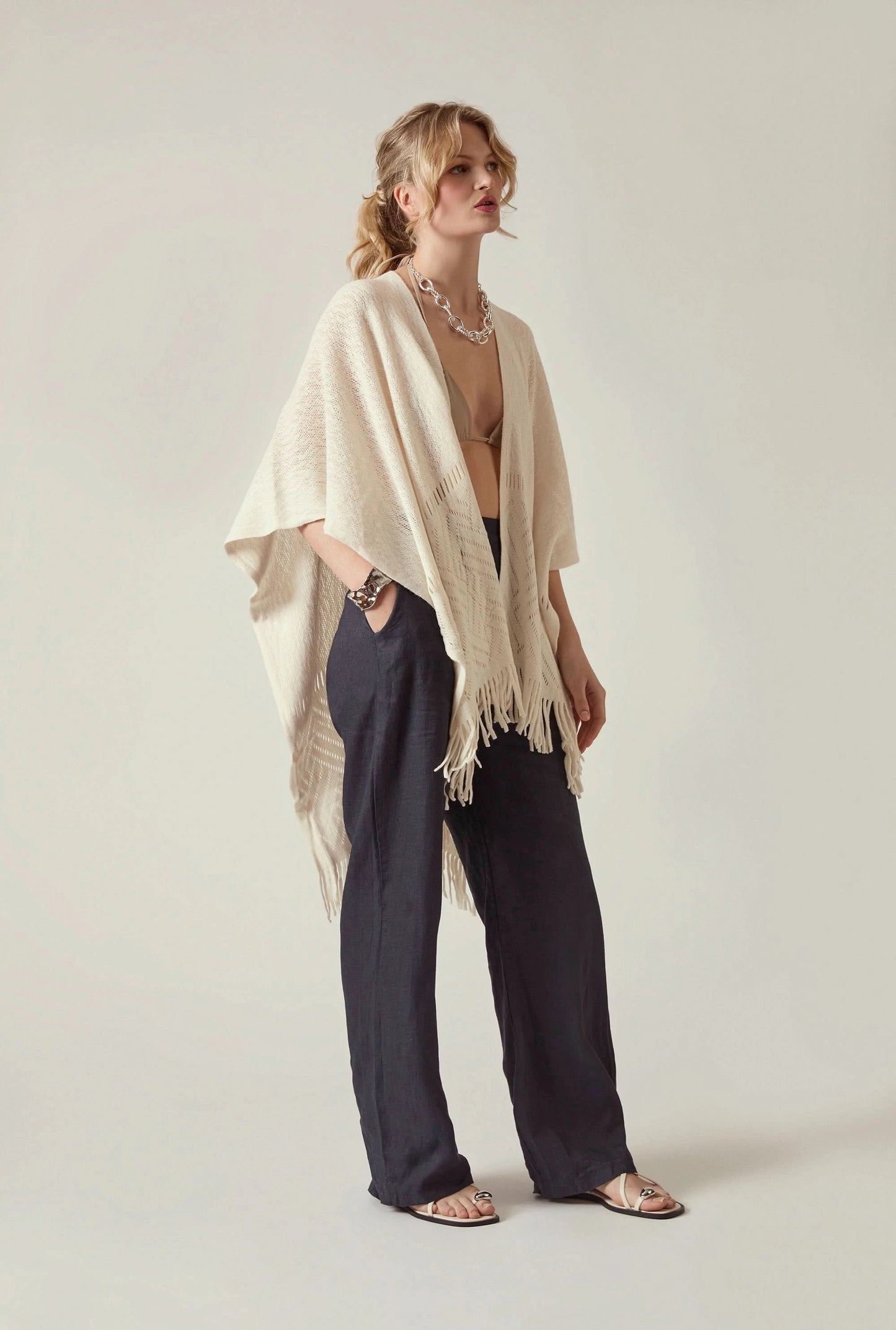 Cream Pointelle Knit Kaftan