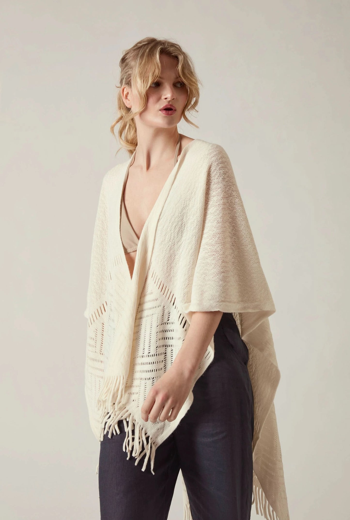 Cream Pointelle Knit Kaftan