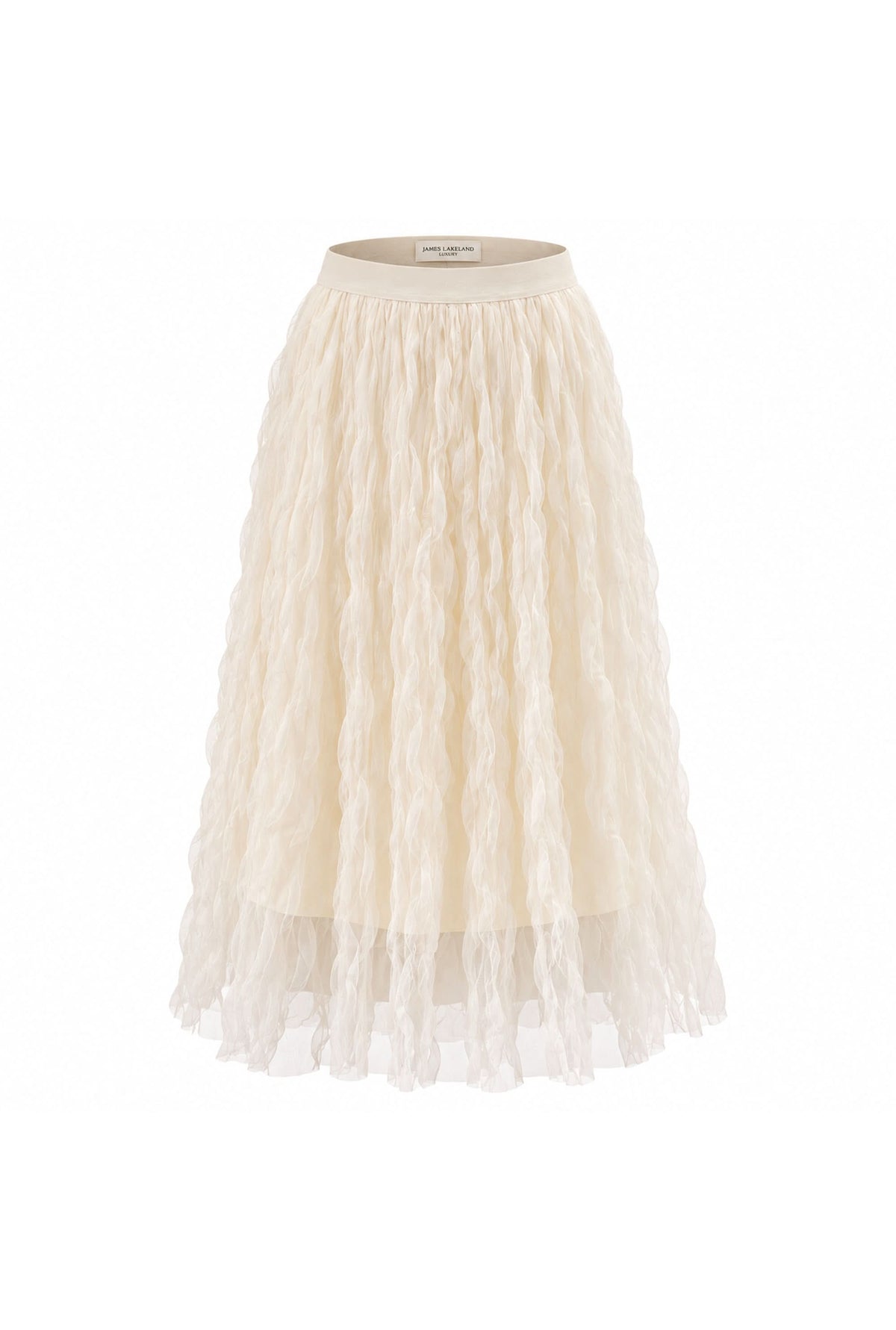Cream Ruffle Tulle Midi Skirt
