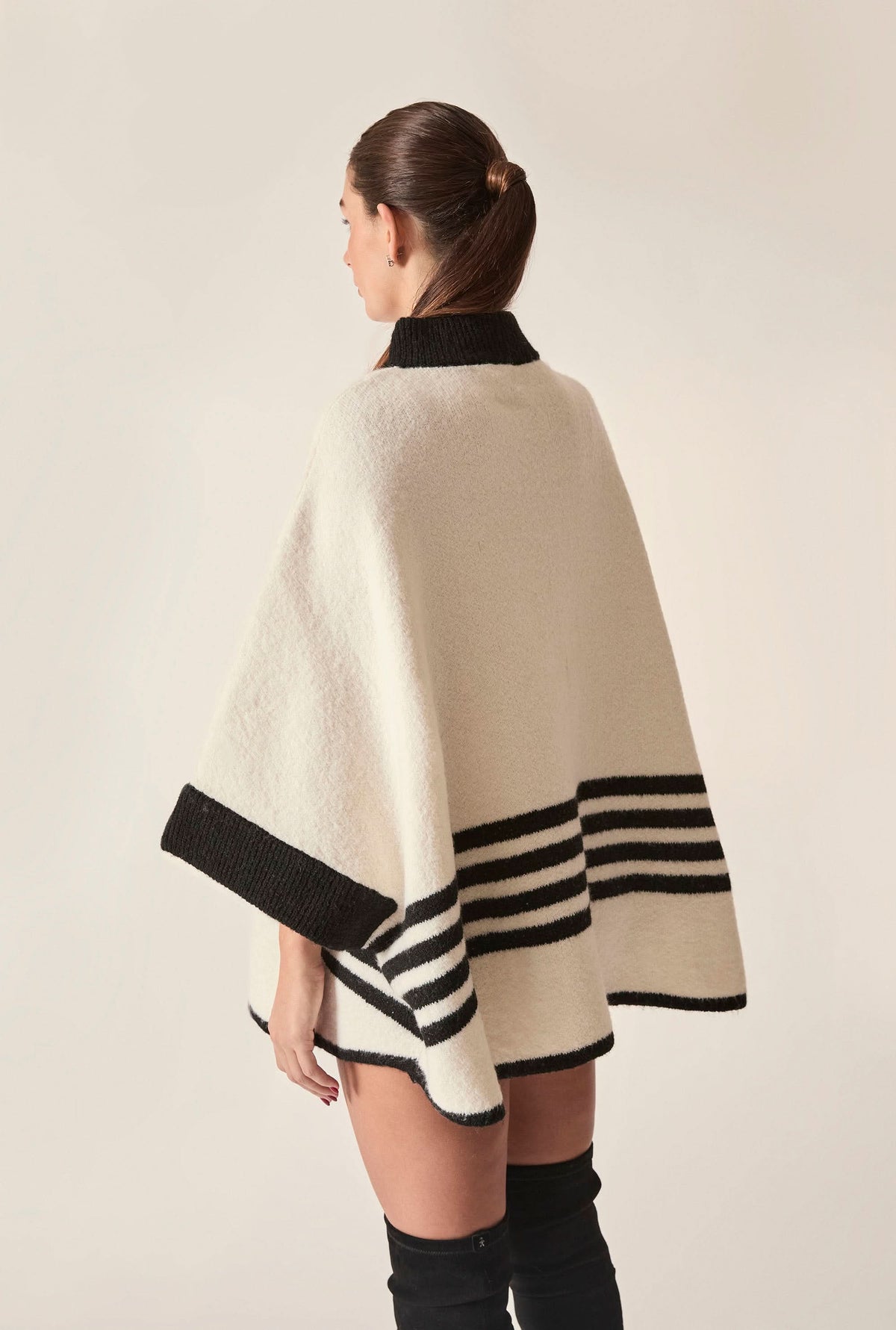 Cream Stripe Zip Knit Cape