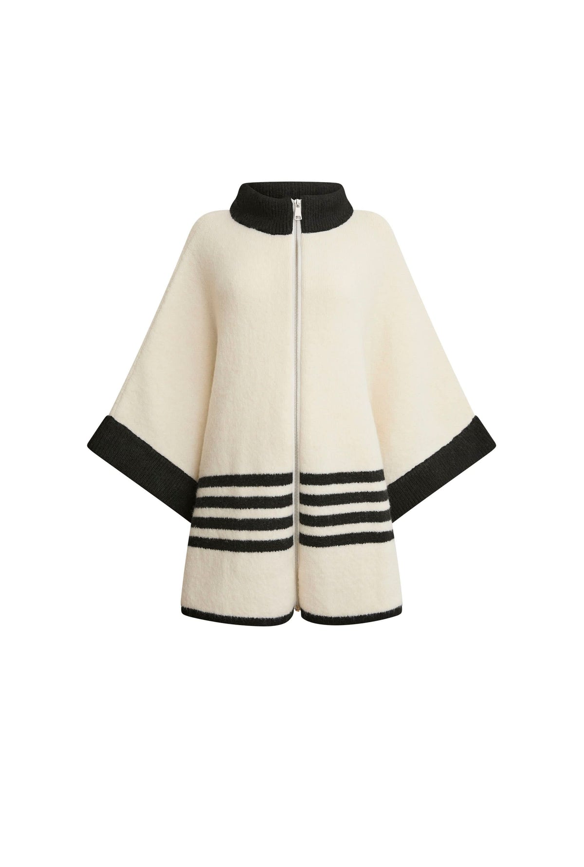 Cream Stripe Zip Knit Cape