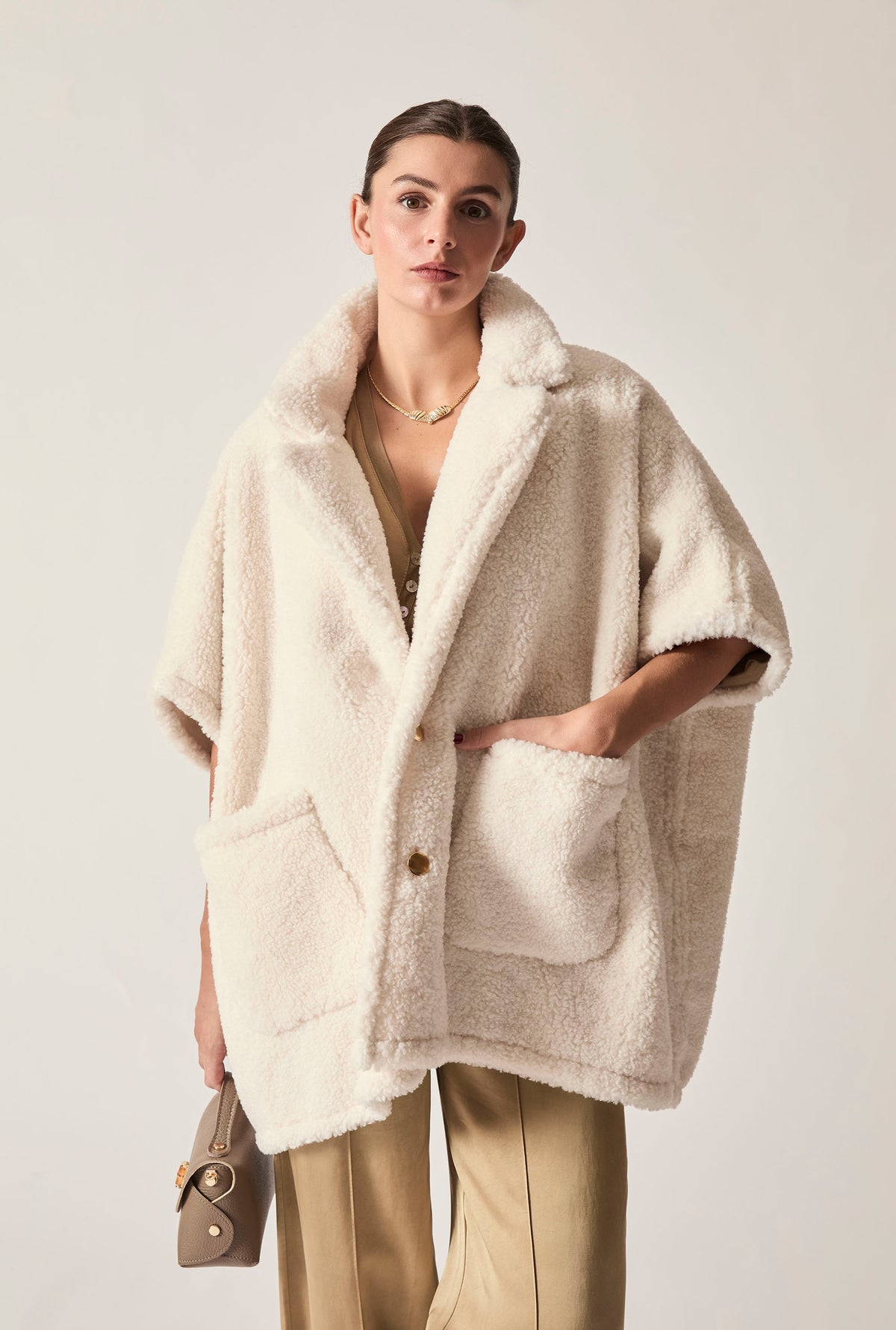 Cream Teddy Button Cape