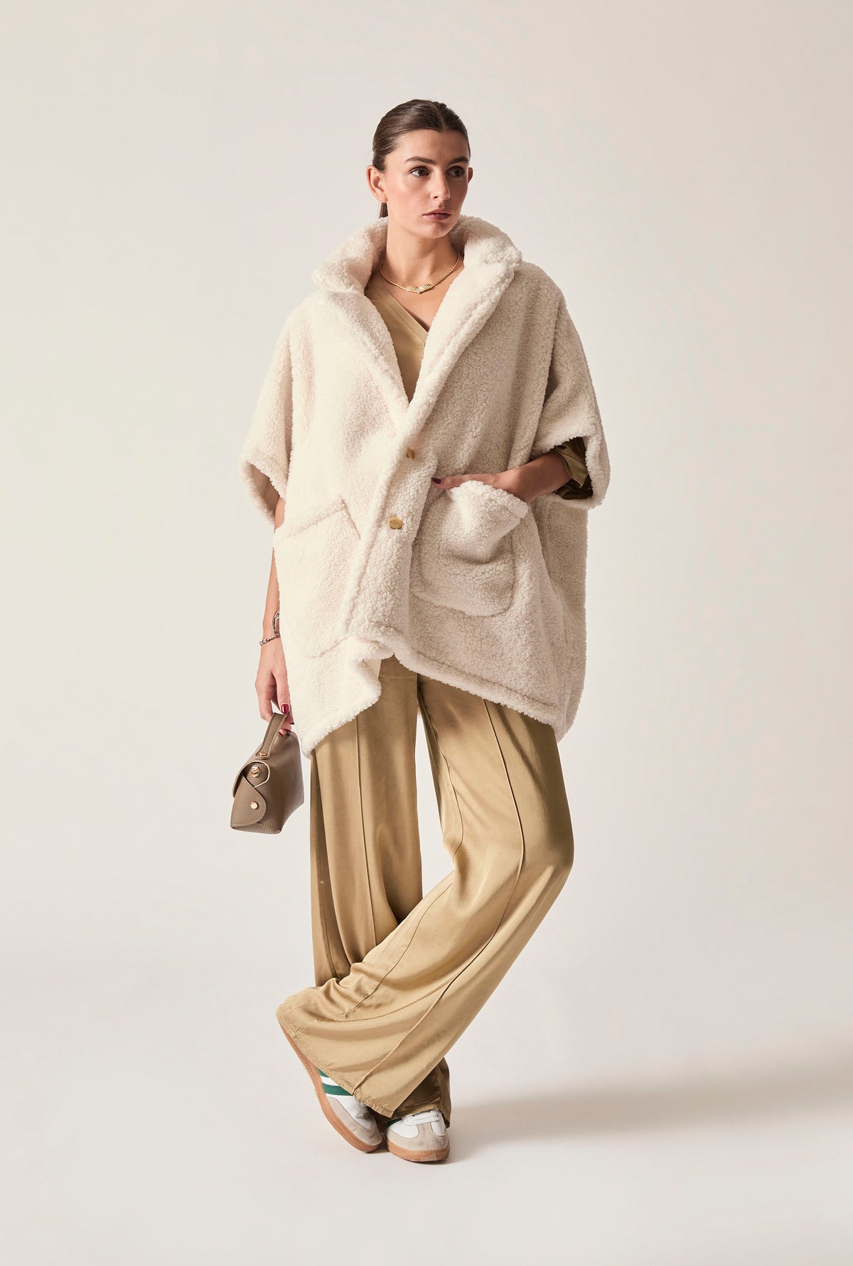 Cream Teddy Button Cape