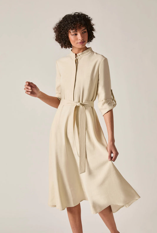 Cream Tie-Waist Midi Dress