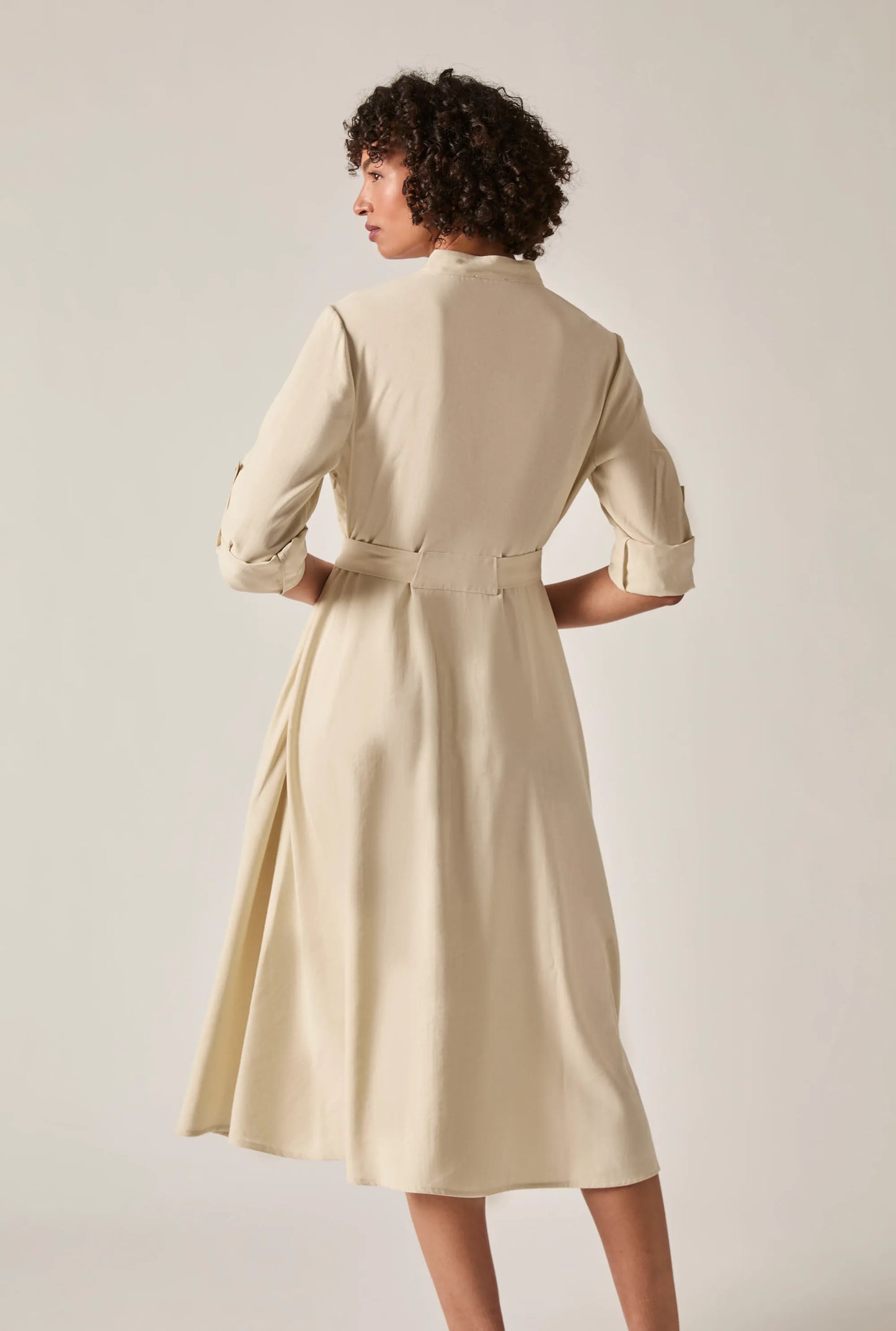 Cream Tie-Waist Midi Dress
