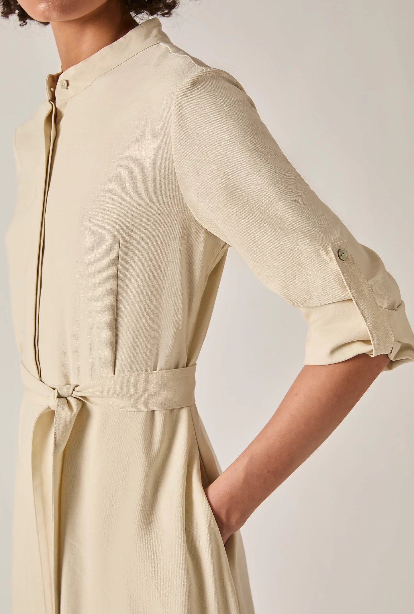 Cream Tie-Waist Midi Dress