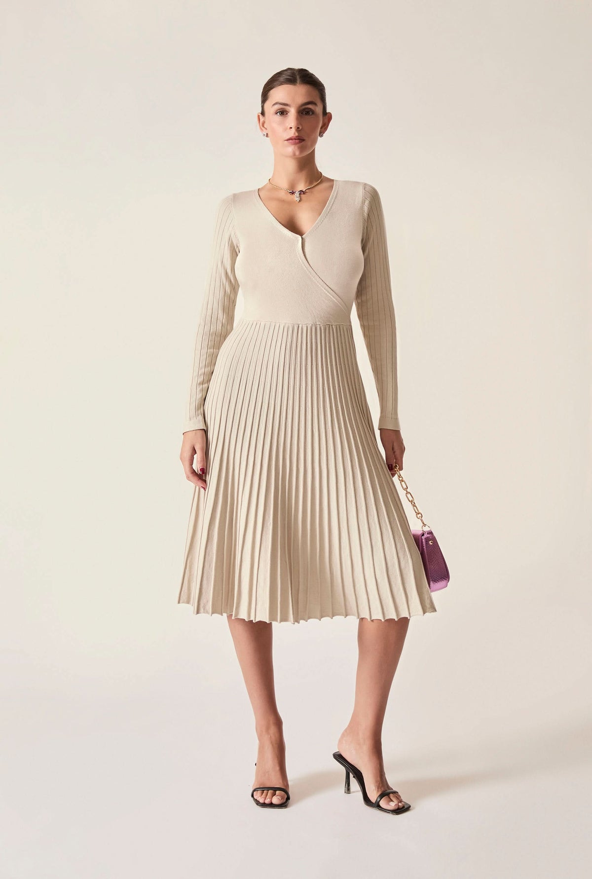 Cream Wrap Knit Dress
