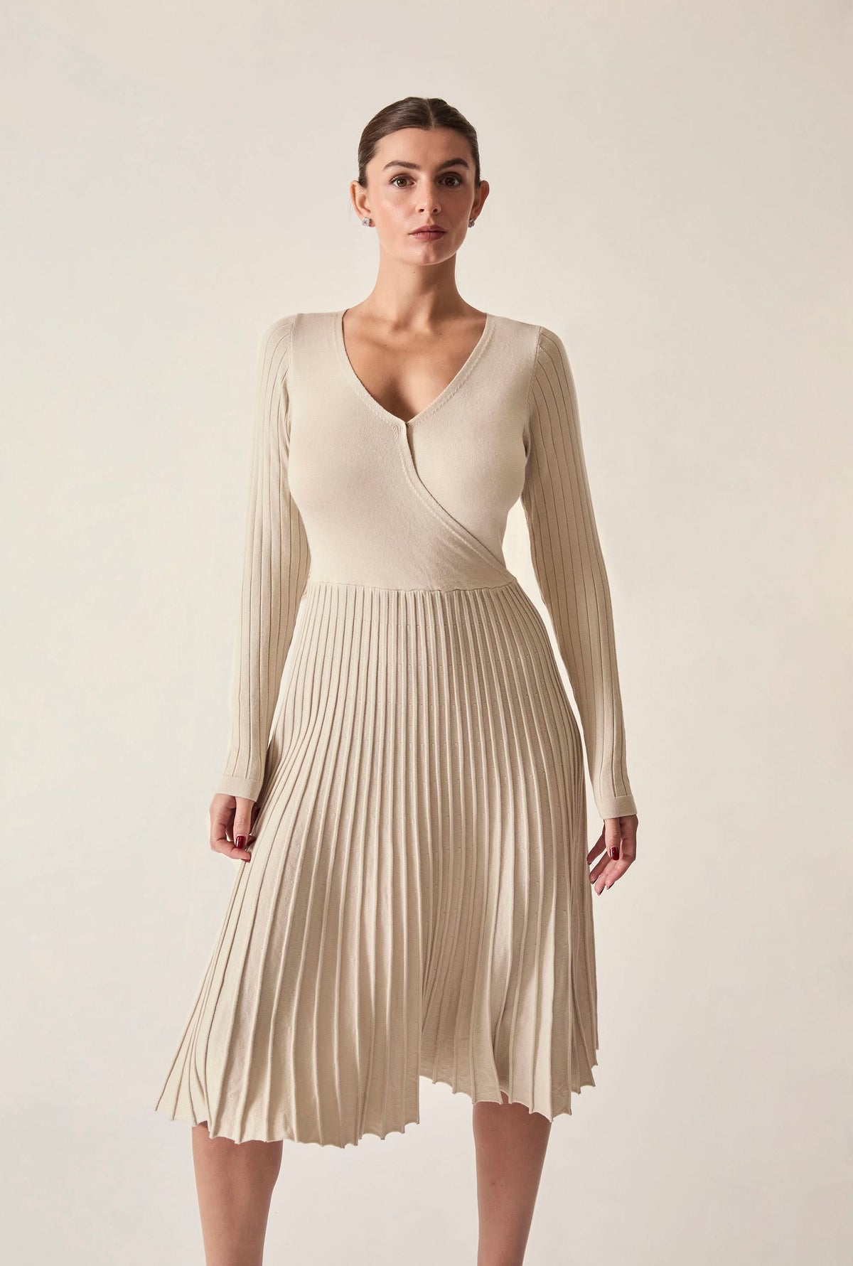 Cream Wrap Knit Dress
