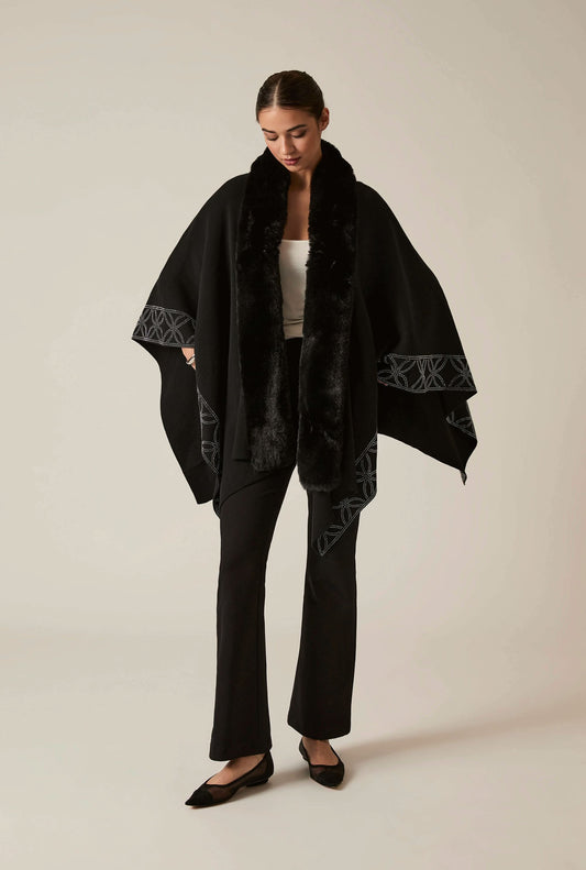 Crystal Edge Faux Fur Poncho