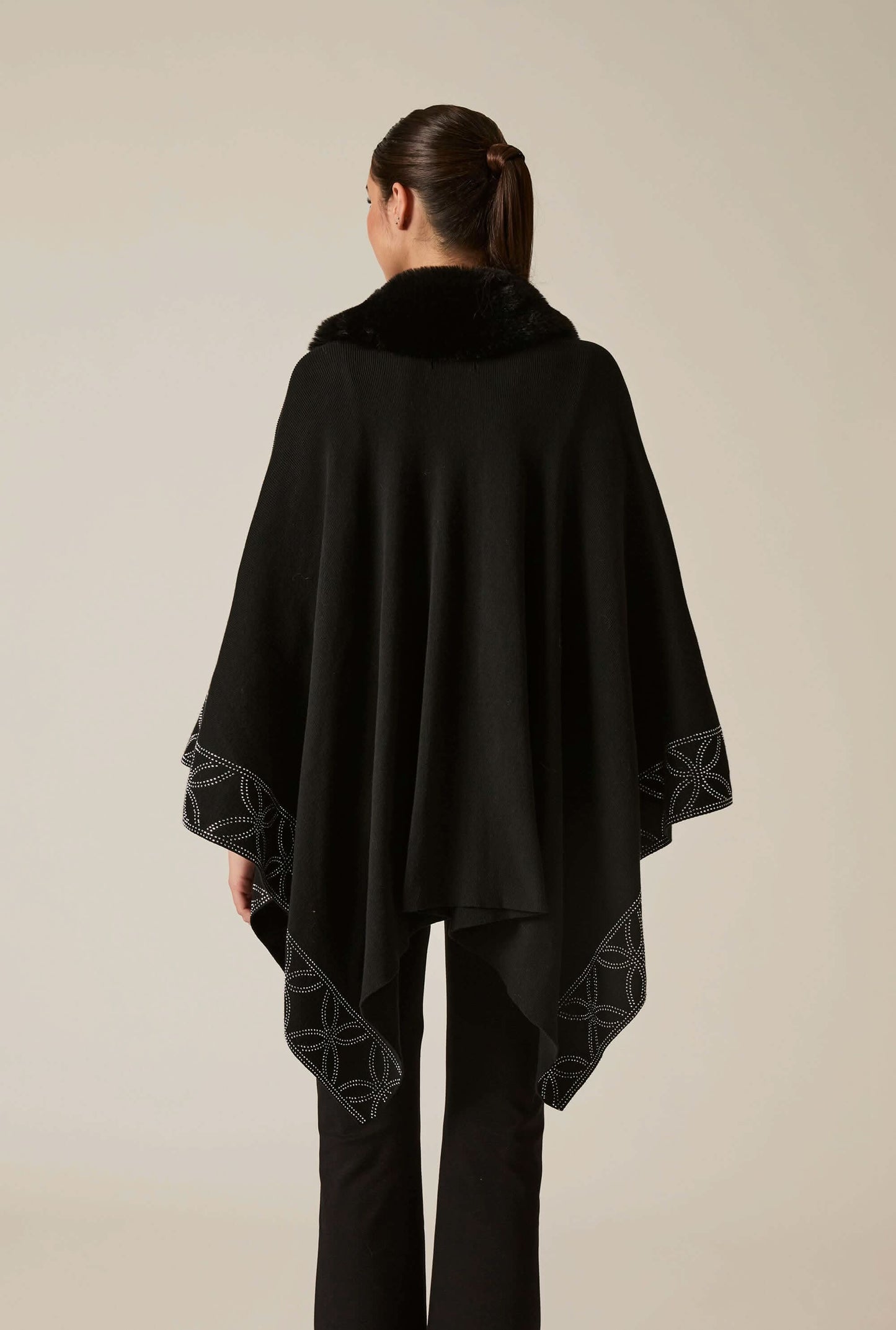 Crystal Edge Faux Fur Poncho