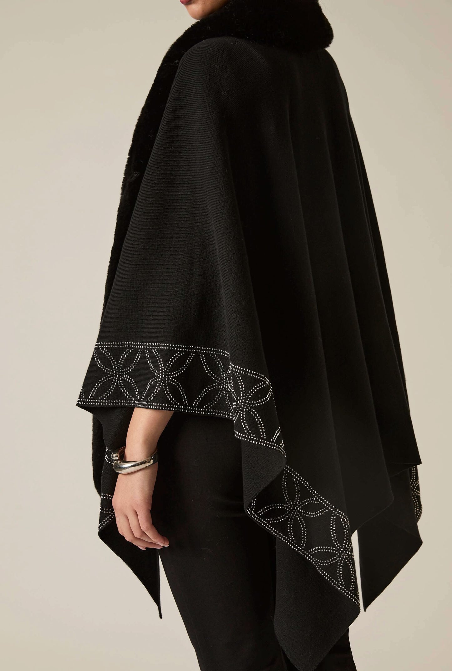 Crystal Edge Faux Fur Poncho