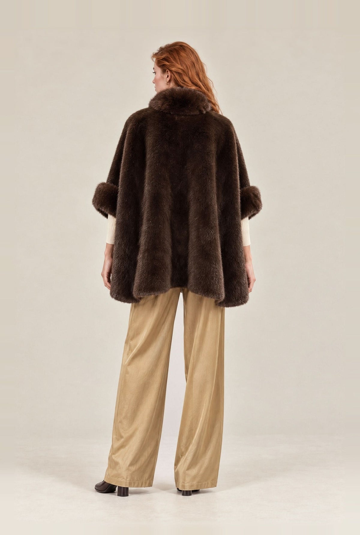 Dark Brown Faux Fur Buckle Cape