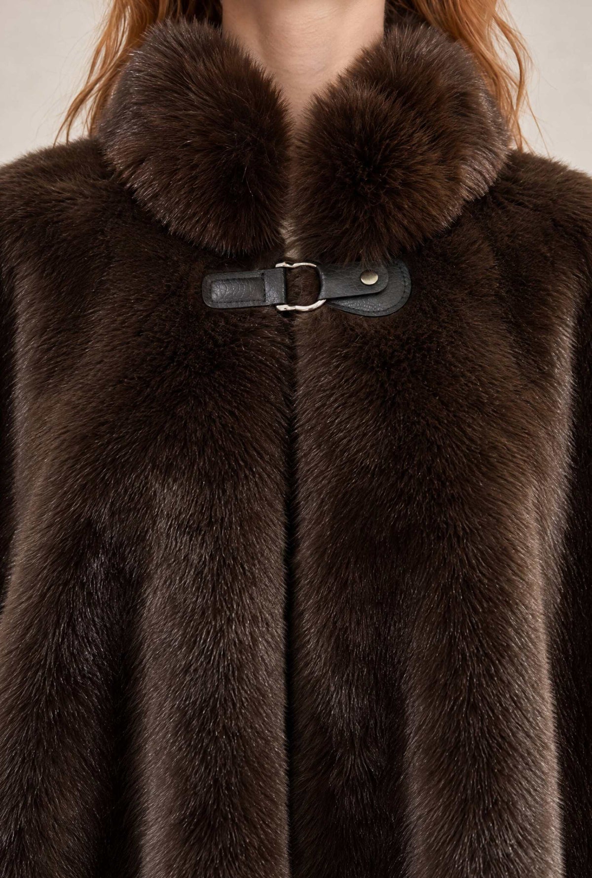 Dark Brown Faux Fur Buckle Cape