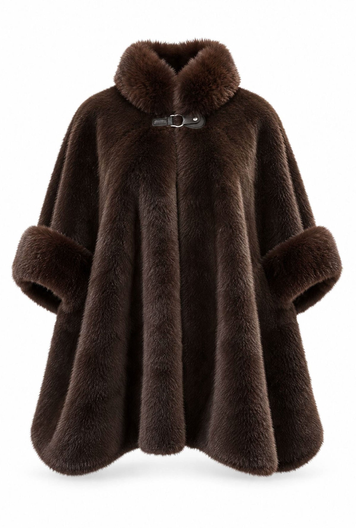 Dark Brown Faux Fur Buckle Cape