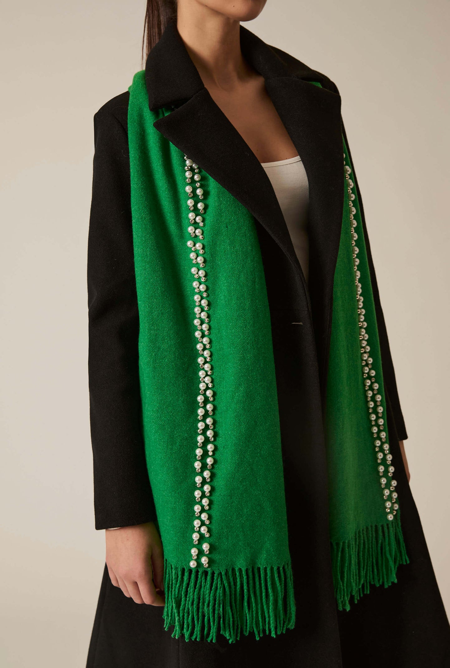 Dark Green Pearl Detail Scarf