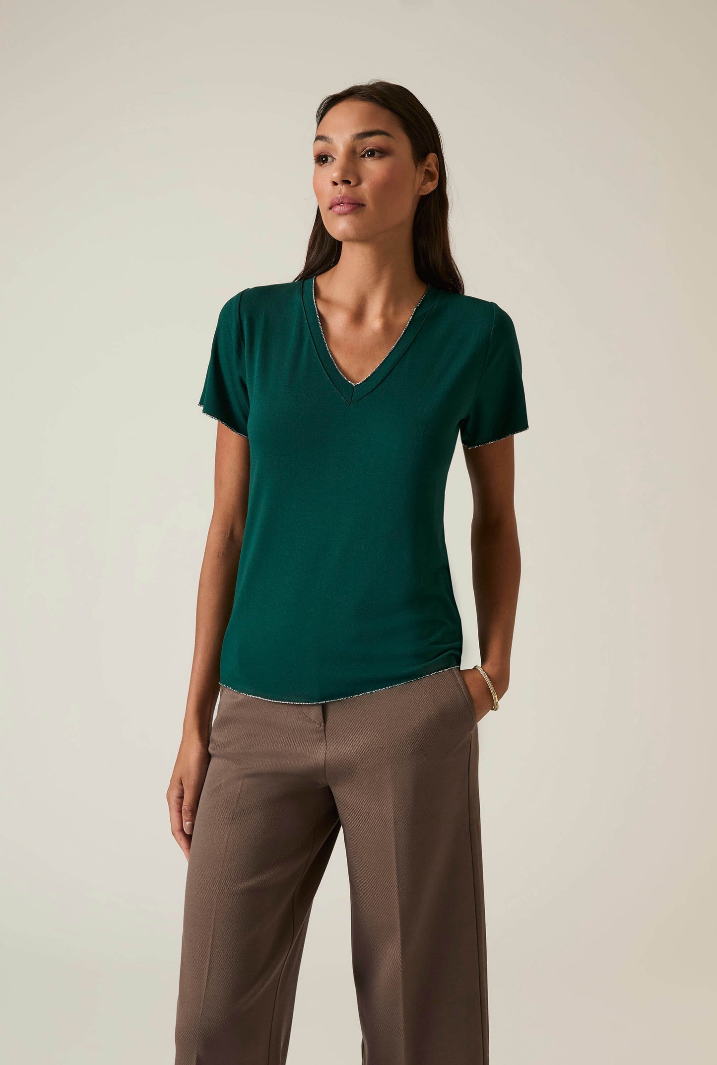 Dark Green V-neck T-shirt