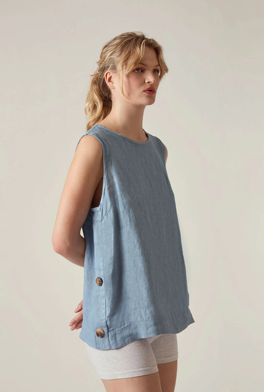 Denim Blue Linen Sleeveless Top