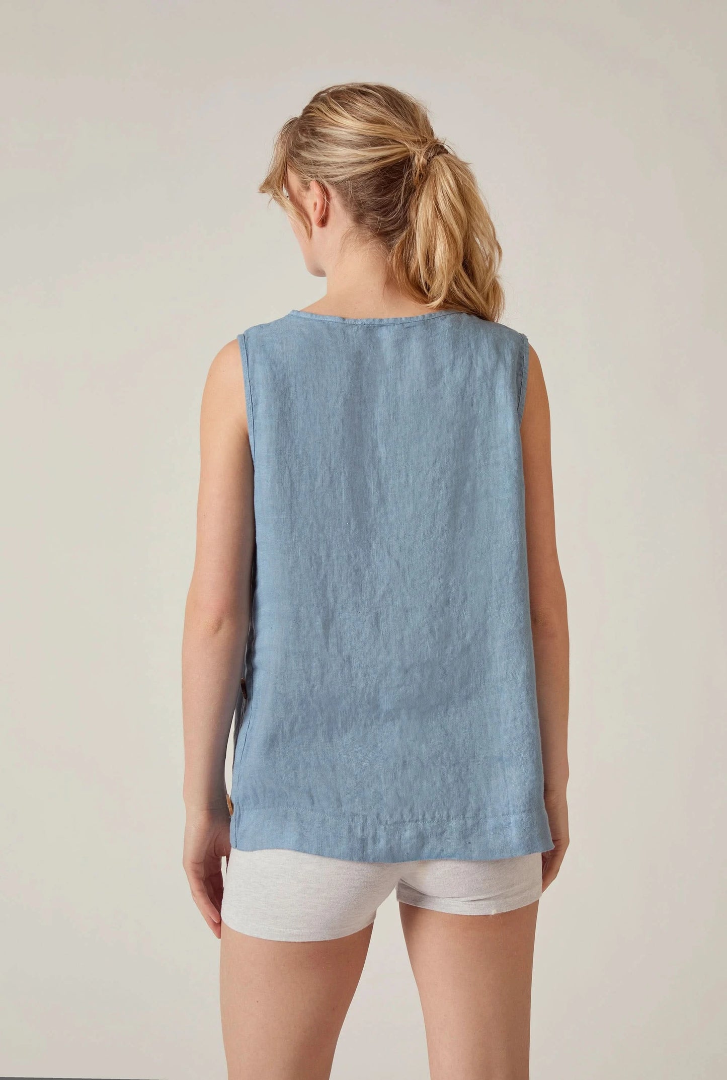 Denim Blue Linen Sleeveless Top