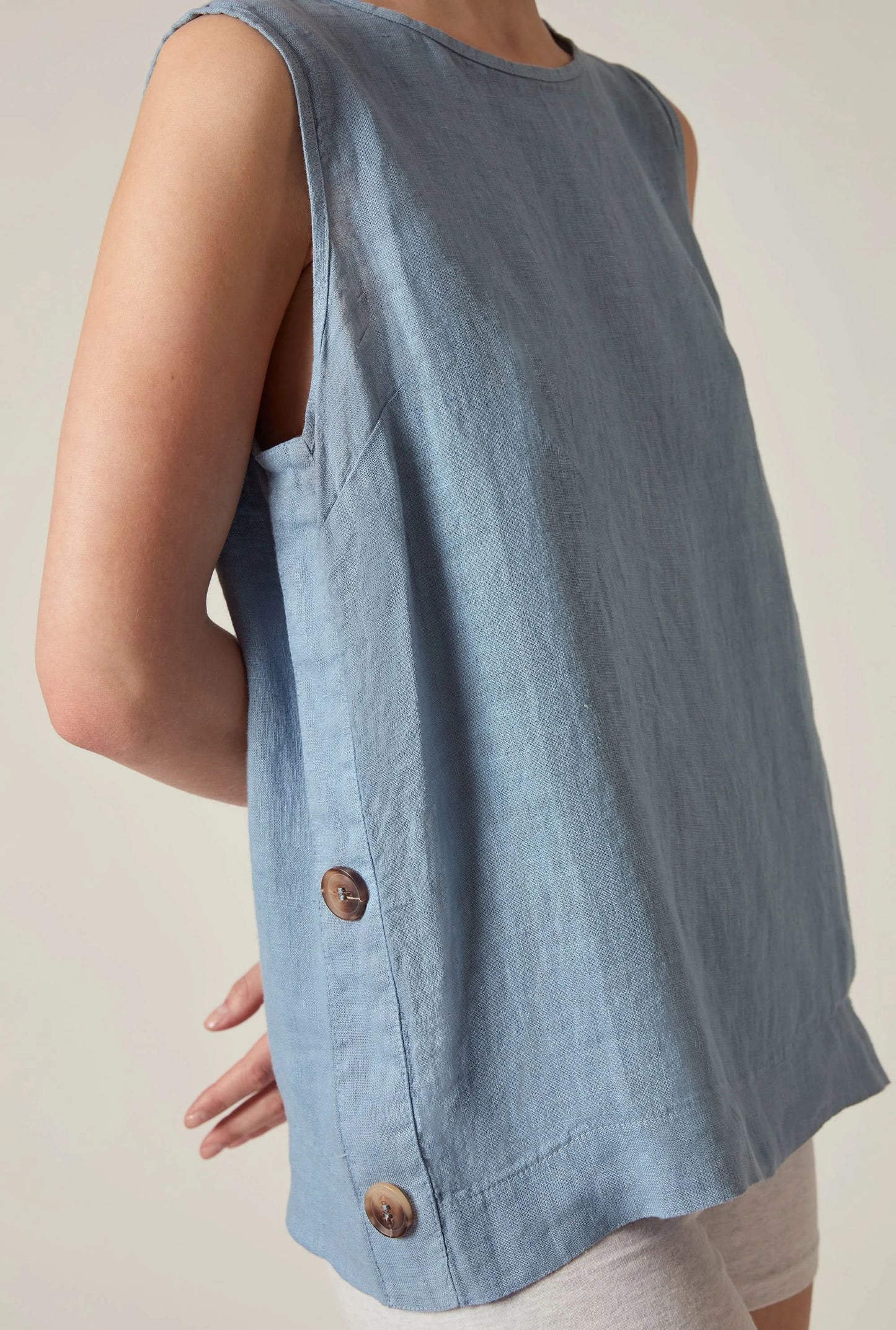 Denim Blue Linen Sleeveless Top