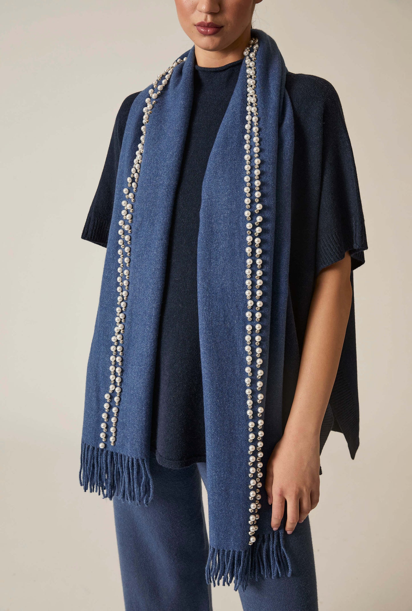 Denim Pearl Detail Scarf