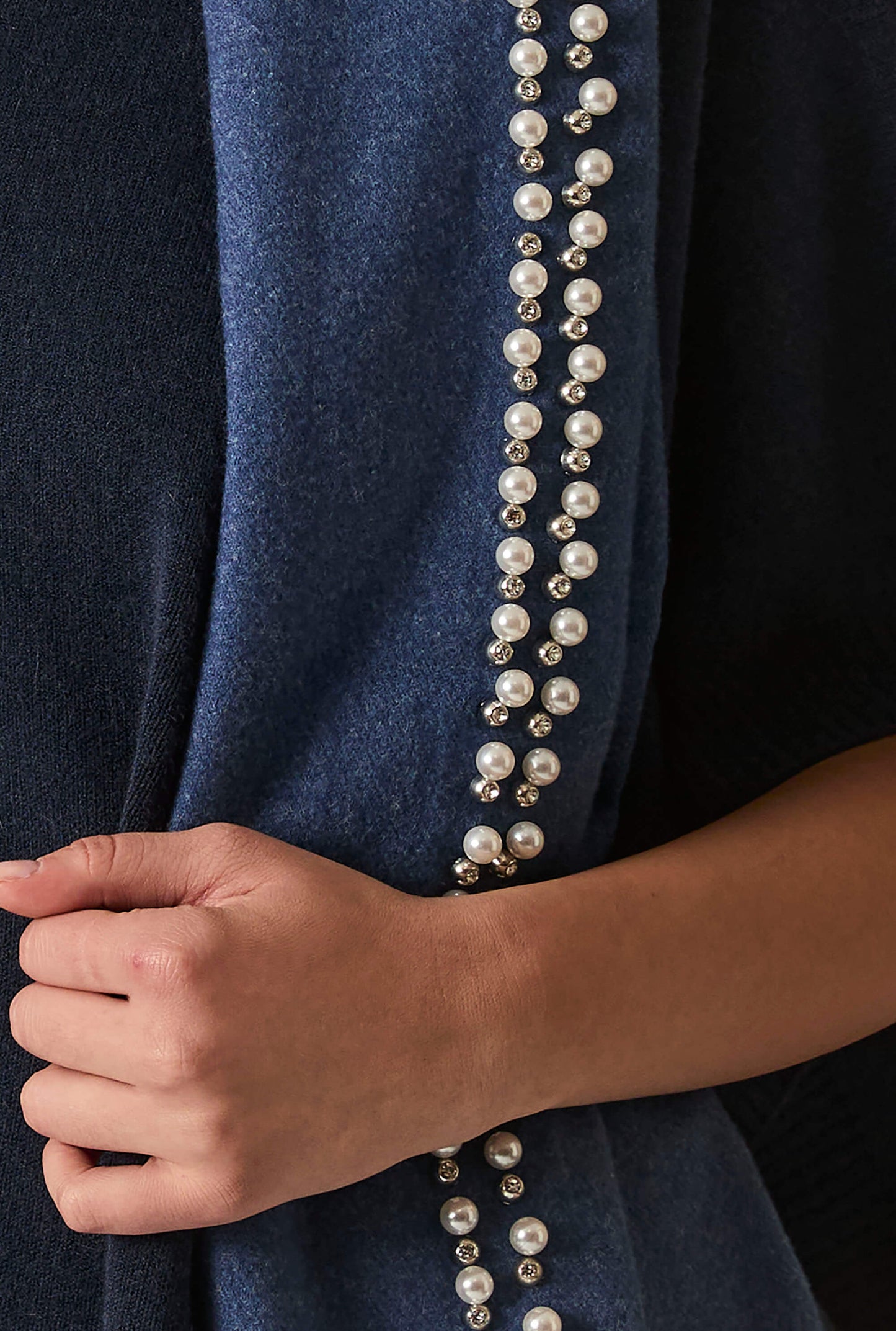Denim Pearl Detail Scarf