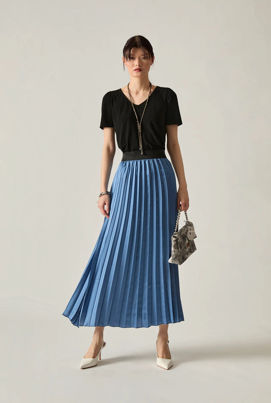 Blue Pleated Maxi Skirt