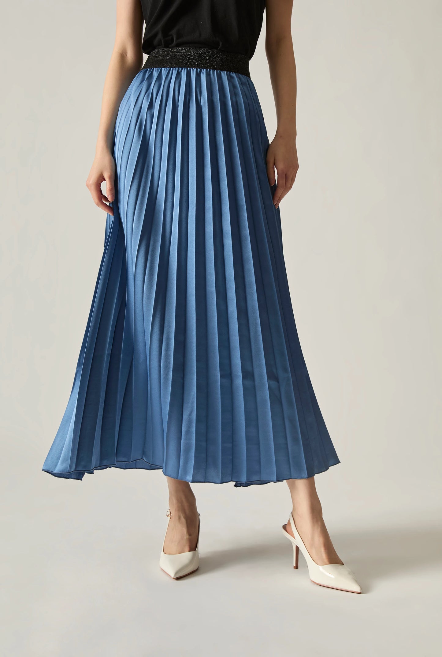 Blue Pleated Maxi Skirt