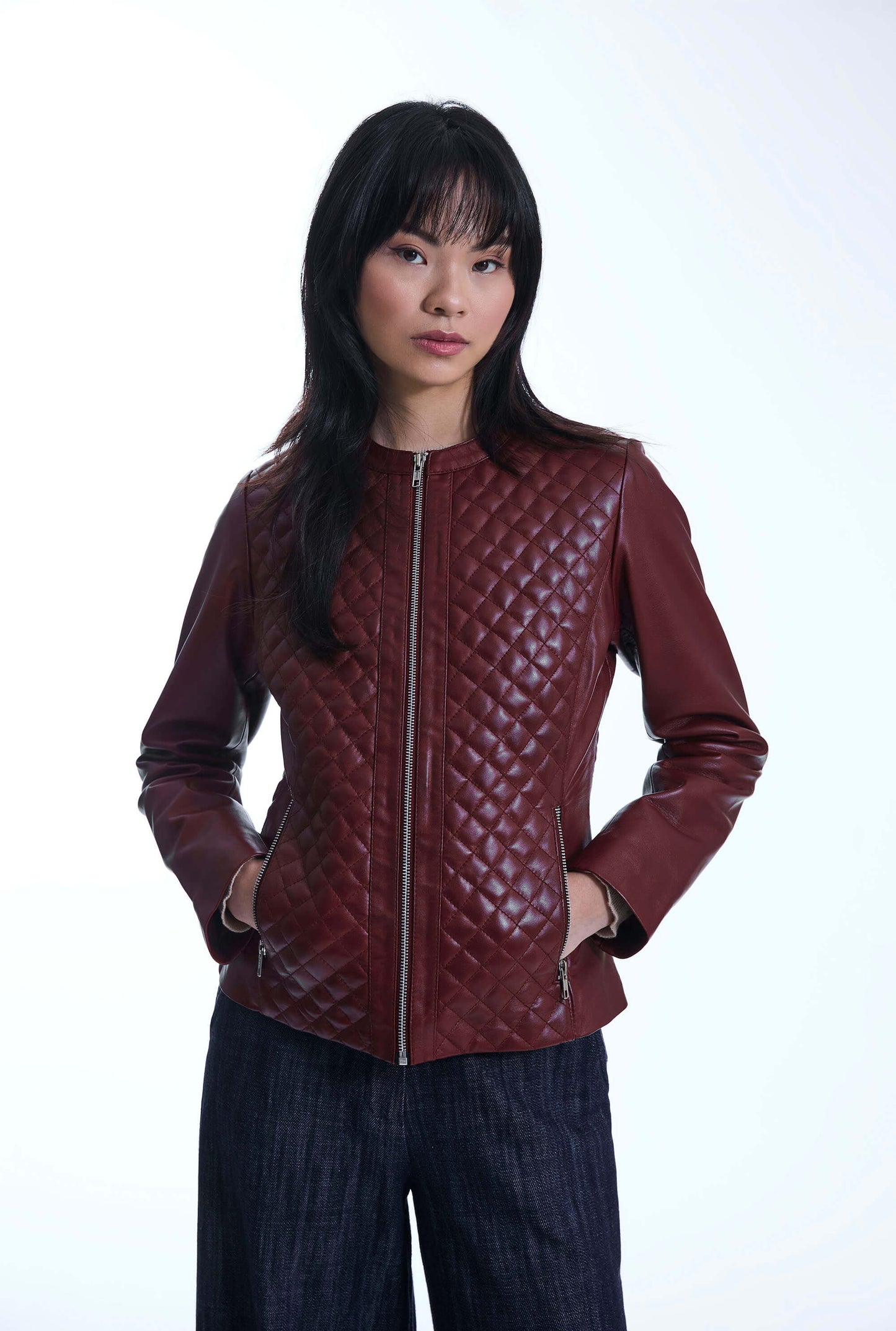 Diamond Burgundy Leather Jacket