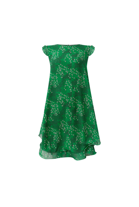 Dotted-Flower Mini Green Dress