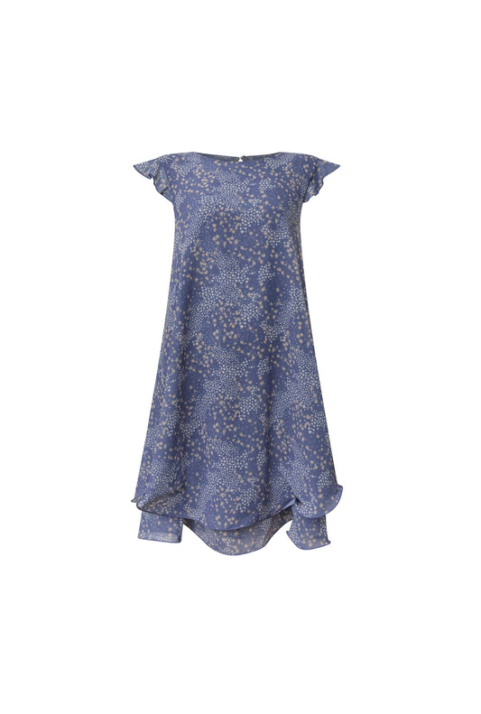 Dotted-Flower Mini Navy Dress