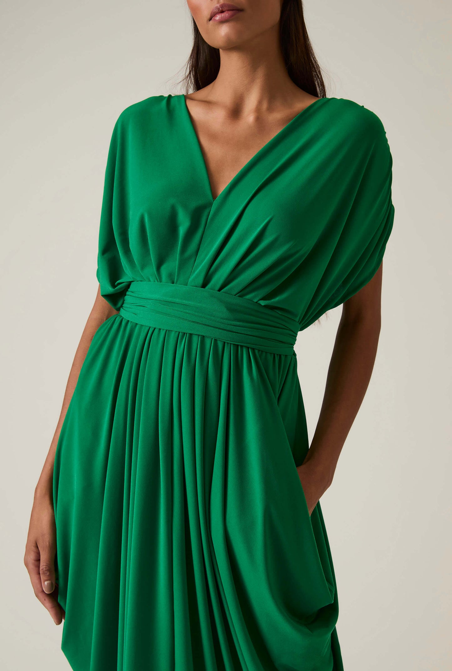 Draped Emerald Green Midi Dress