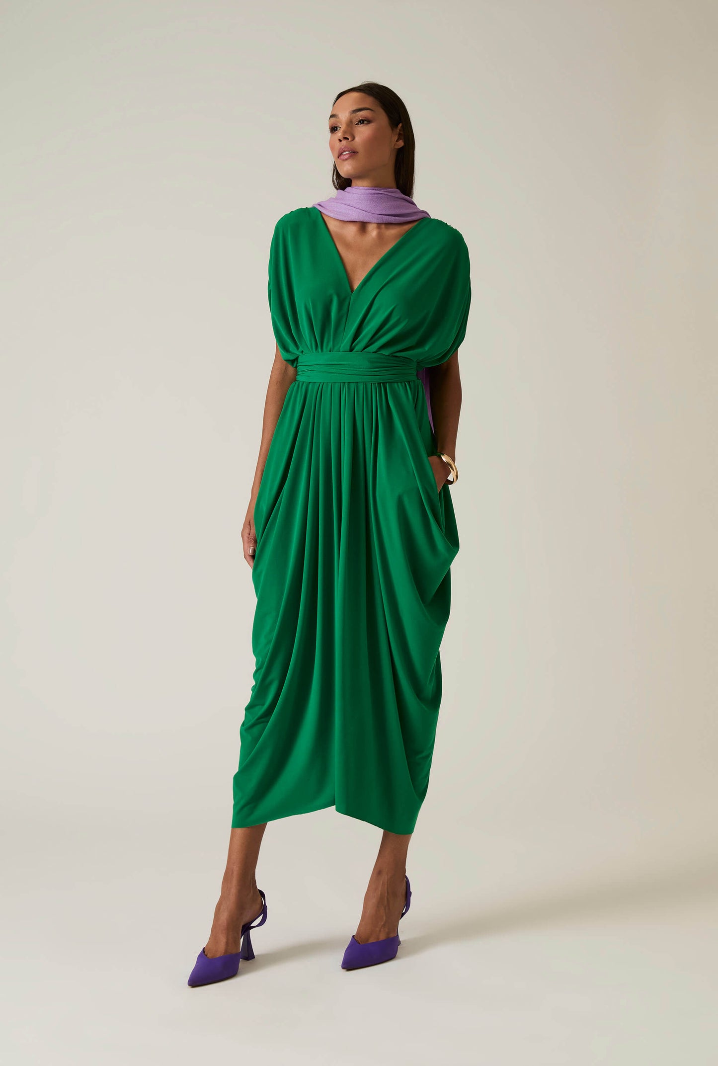 Draped Emerald Green Midi Dress