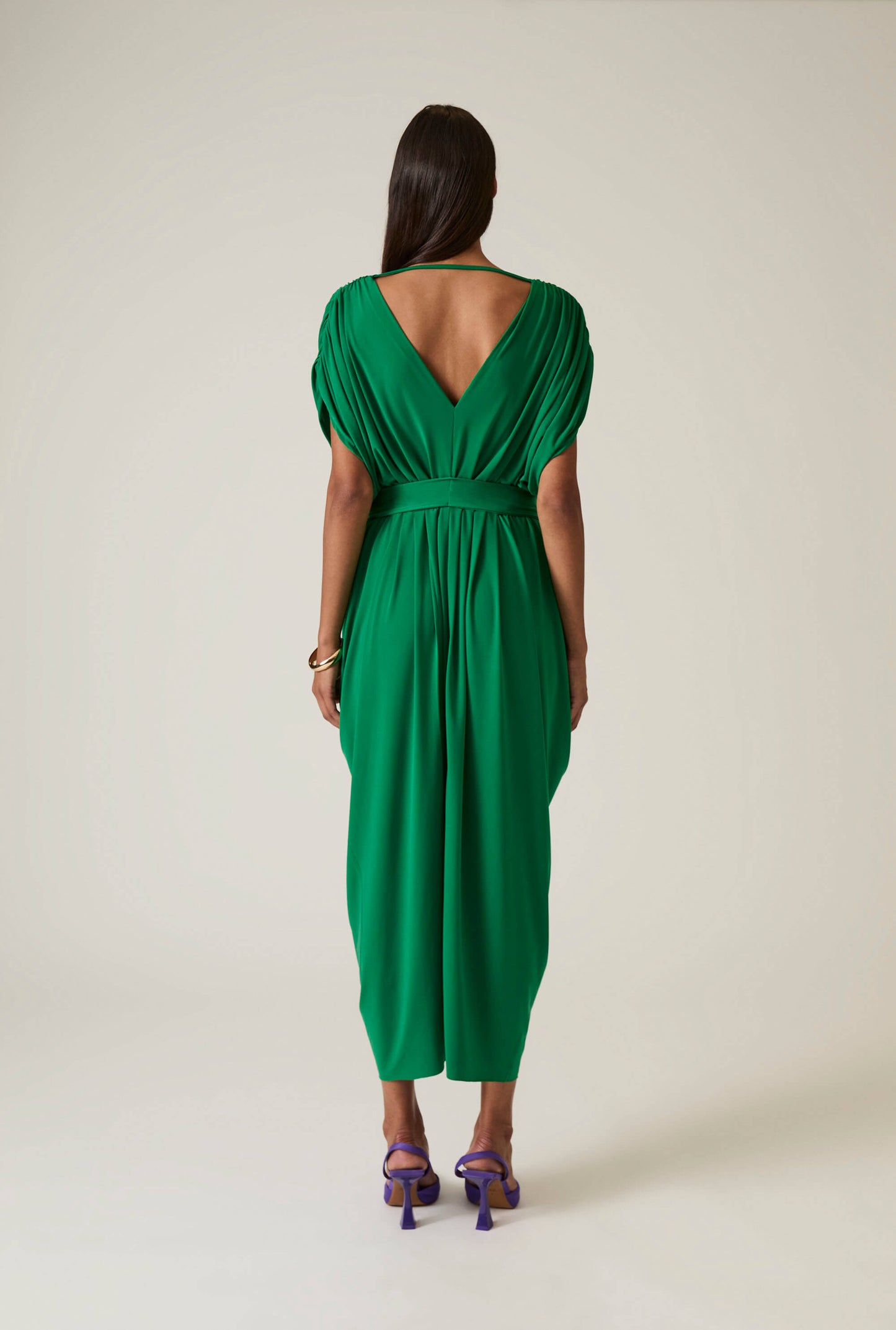 Draped Emerald Green Midi Dress