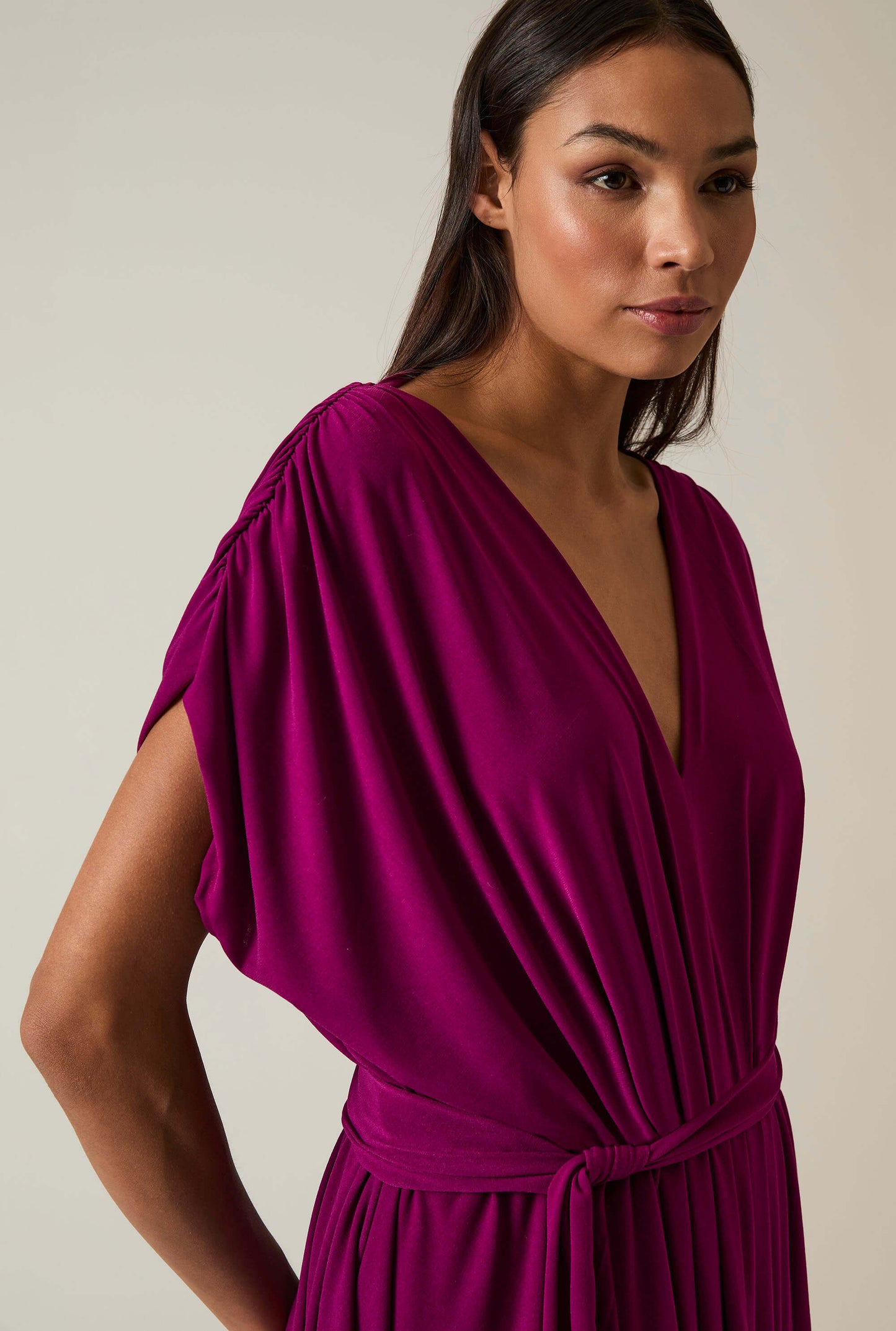 Draped Magenta Purple Midi Dress