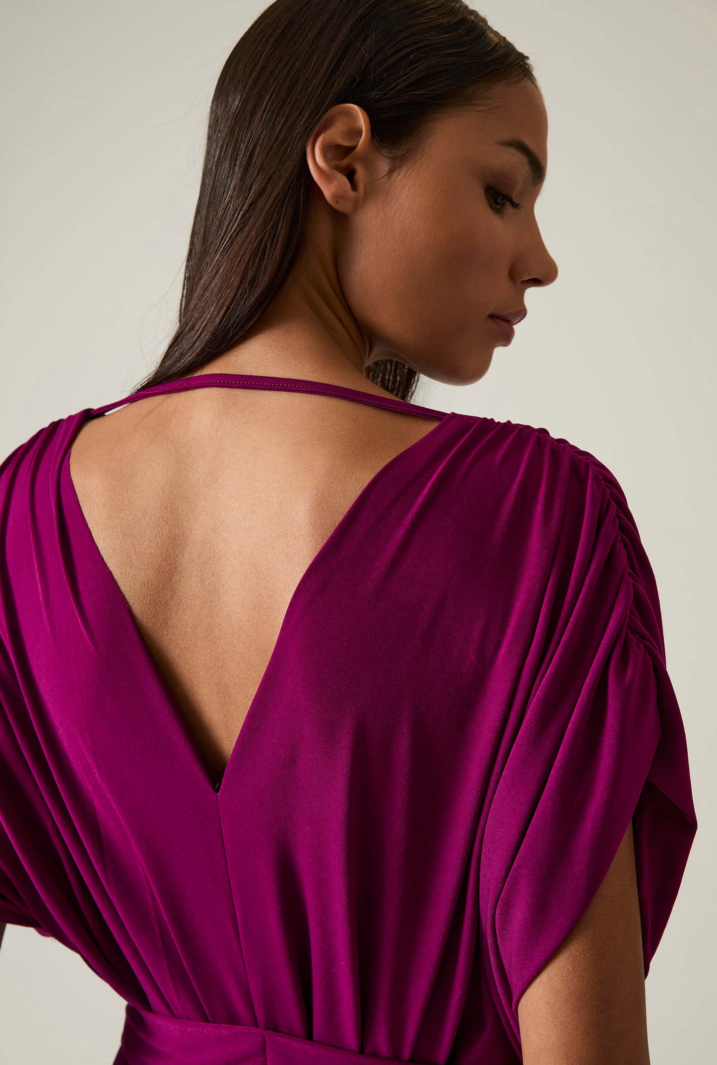 Draped Magenta Purple Midi Dress