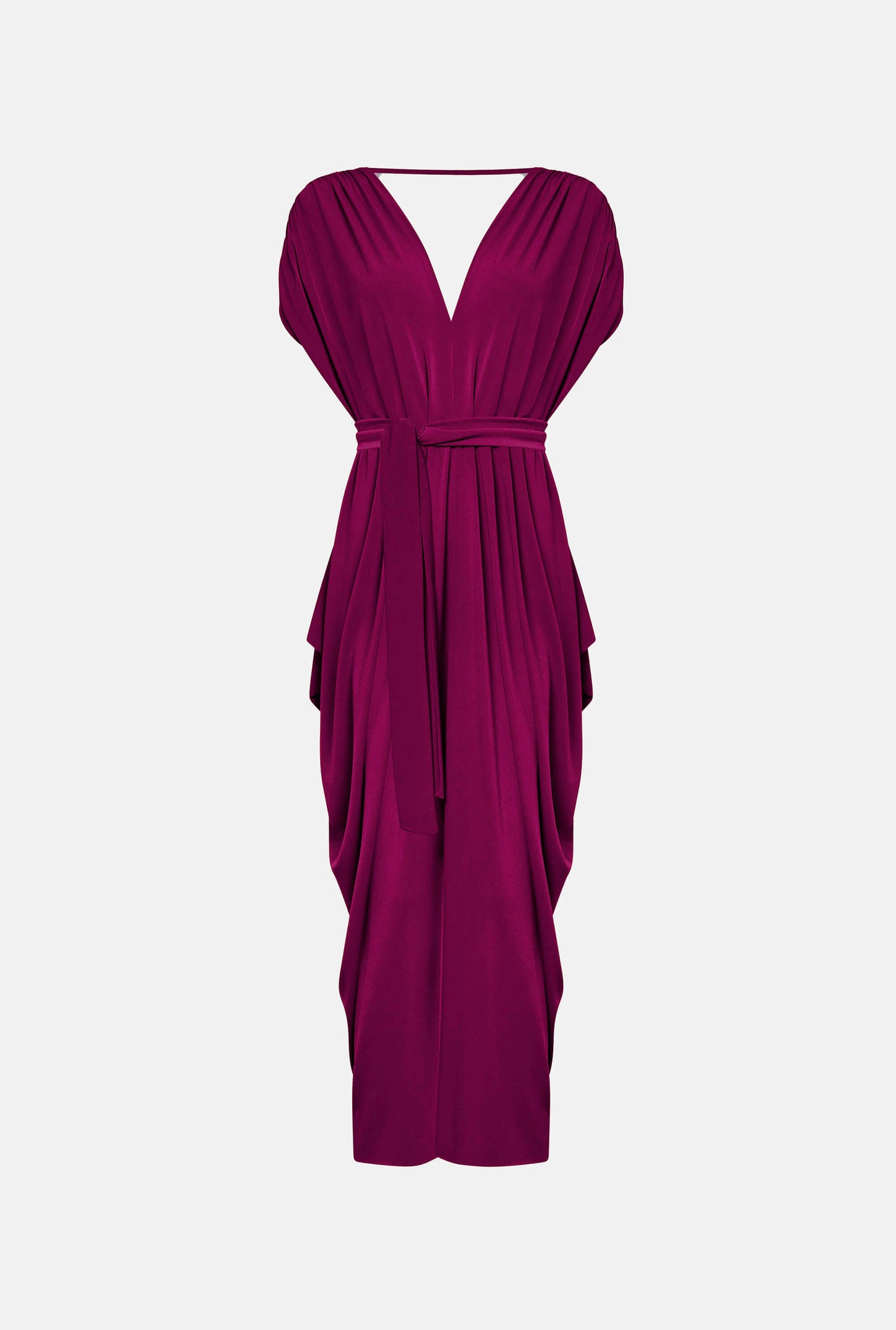 Draped Magenta Purple Midi Dress