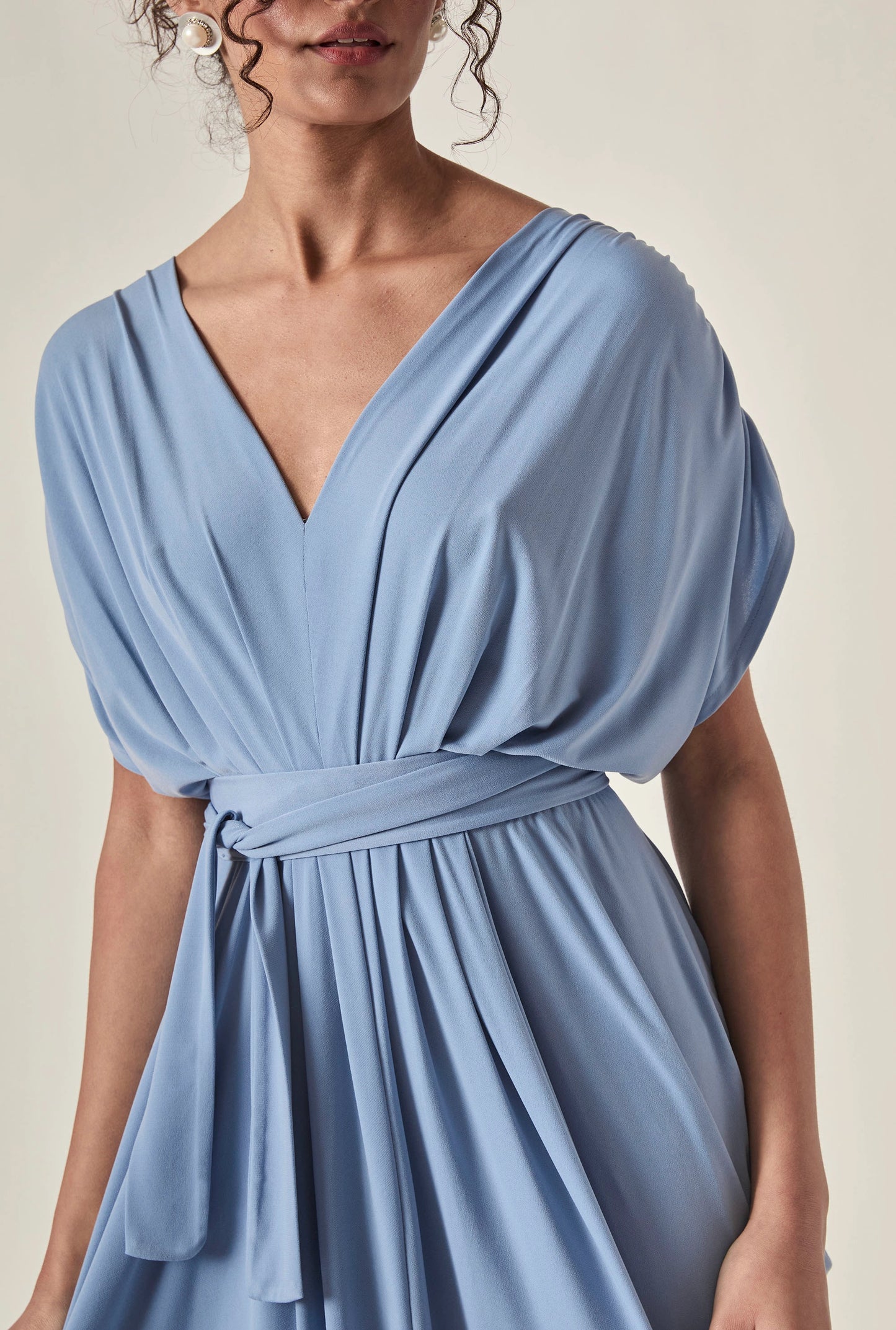 Draped Open-Back Midi Dress – Powder Blue