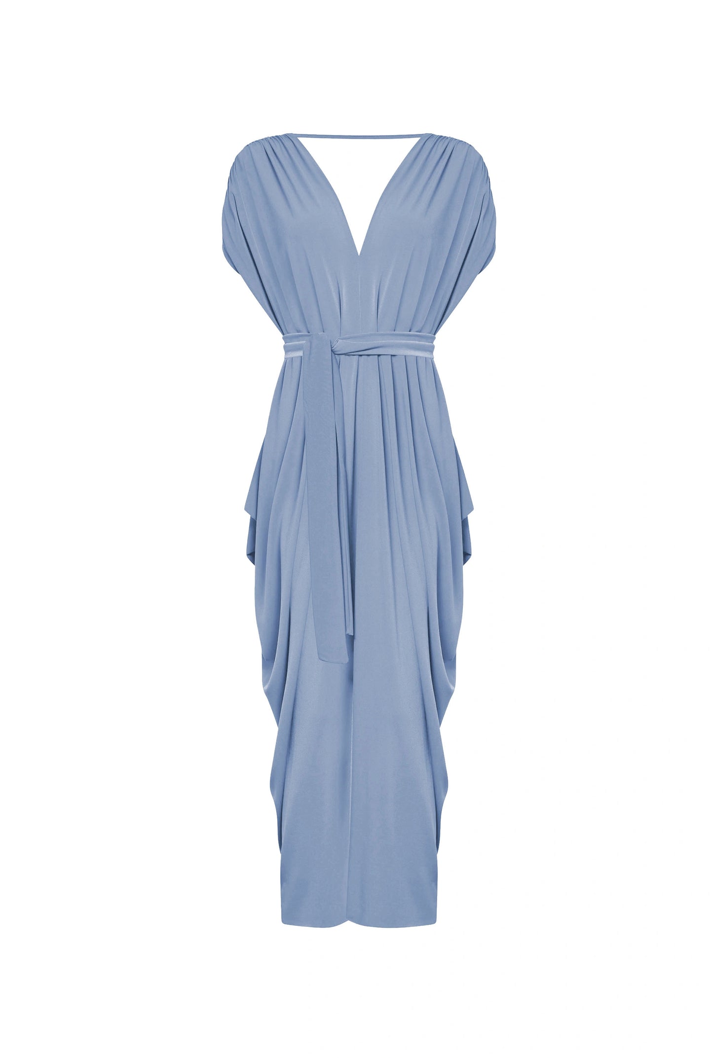 Draped Open-Back Midi Dress – Powder Blue
