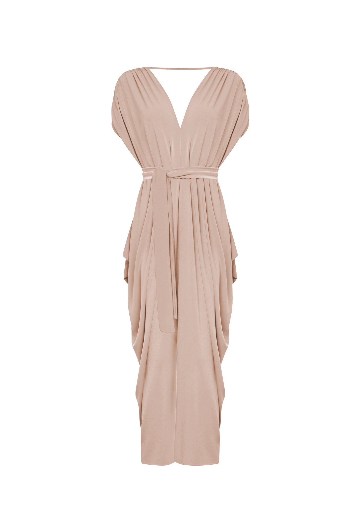 Draped Open-Back Midi Dress – Taupe
