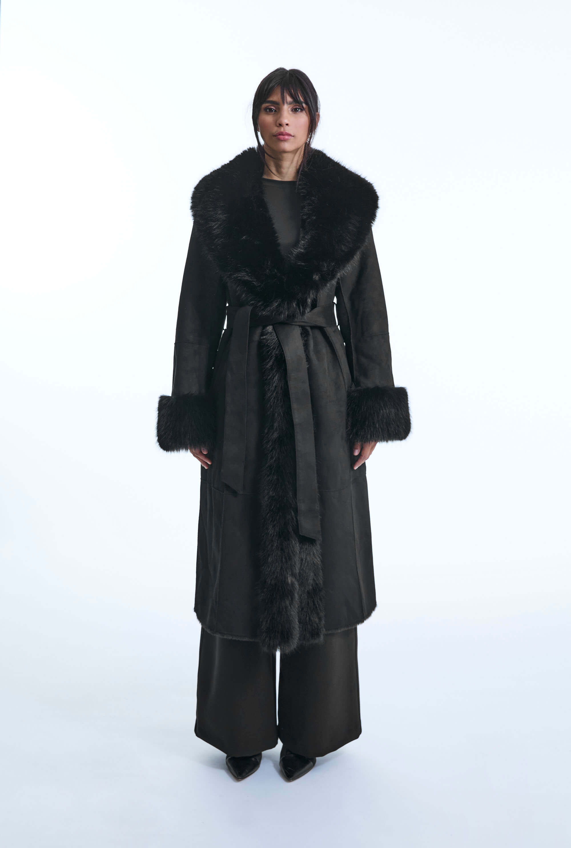 Faux Fur Cuff Belted Coat James Lakeland