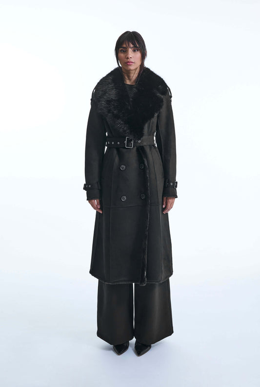 Faux Fur Suede Black Coat