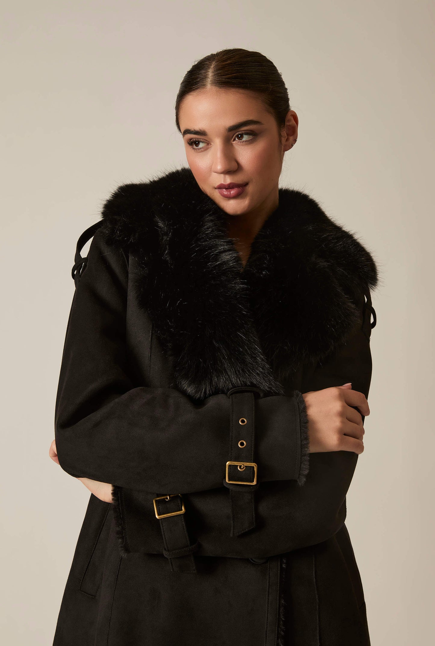 Faux Fur Suede Black Coat