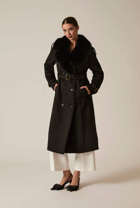 Faux Fur Suede Black Coat