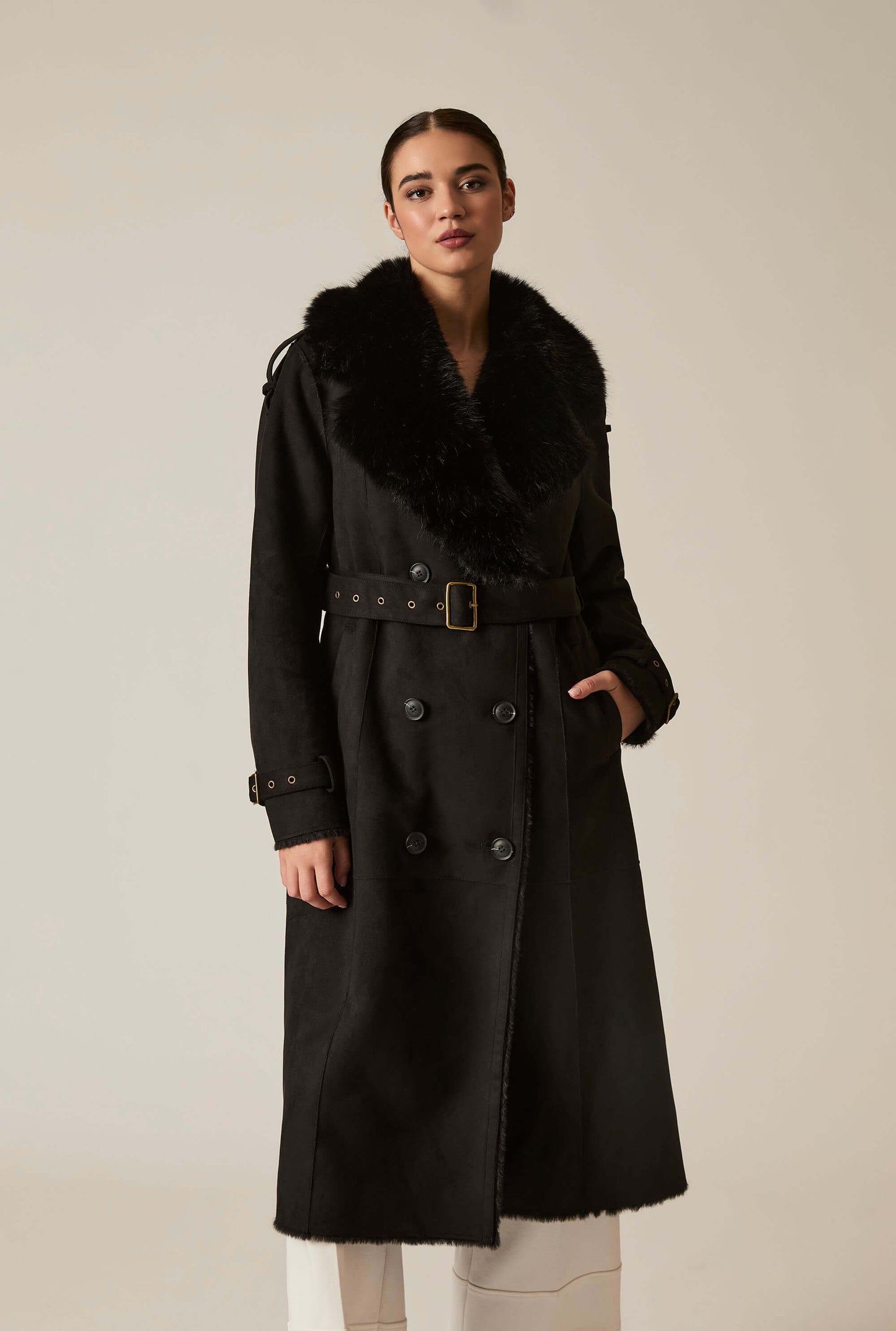 Faux Fur Suede Black Coat