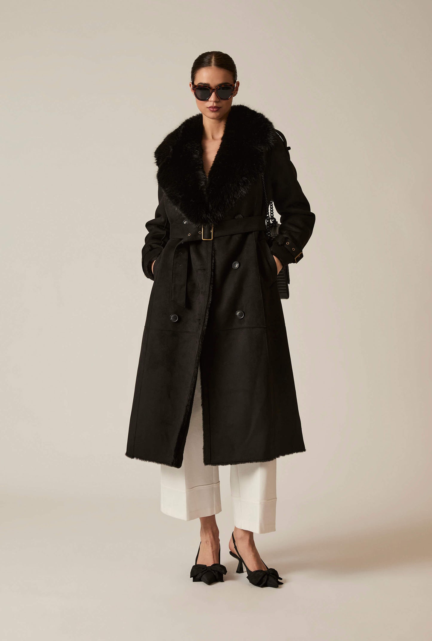 Faux Fur Suede Black Coat